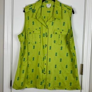 Jaclyn Smith lime green sleeveless button down shirt size XL.